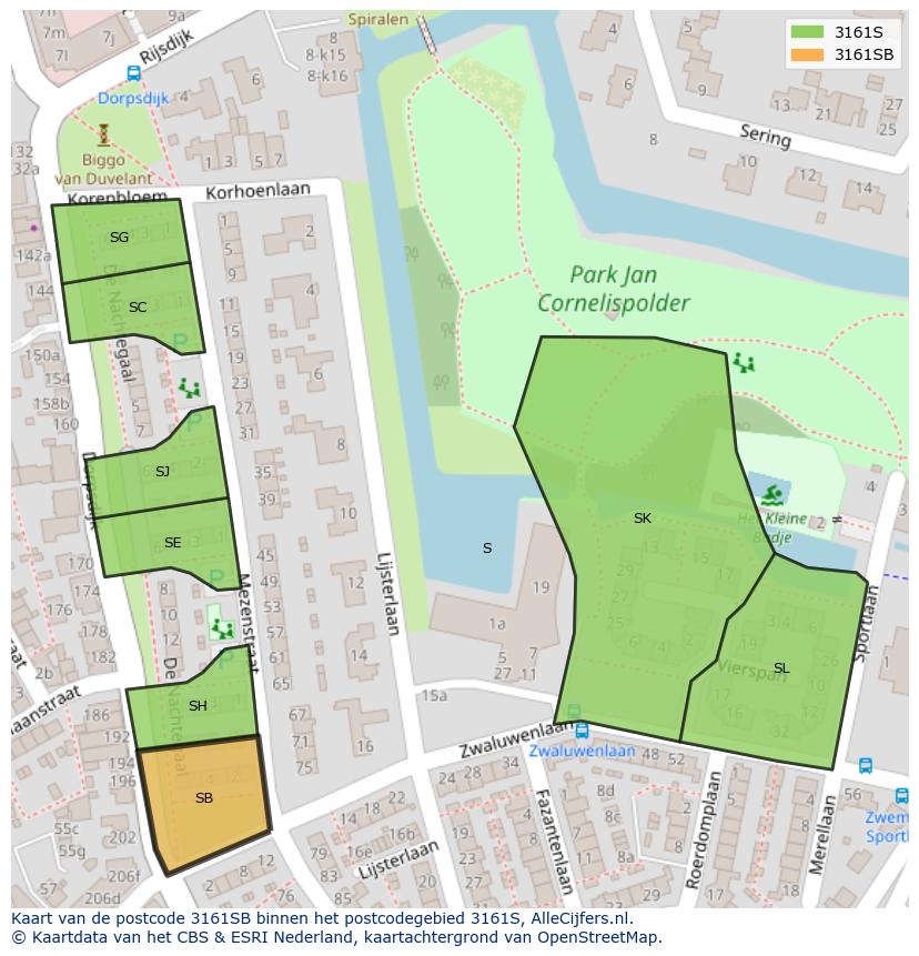 Afbeelding van het postcodegebied 3161 SB op de kaart.