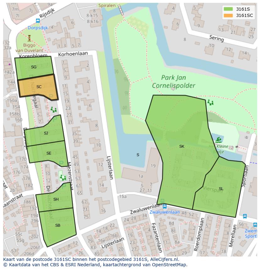 Afbeelding van het postcodegebied 3161 SC op de kaart.