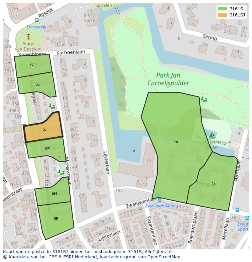 Afbeelding van het postcodegebied 3161 SJ op de kaart.