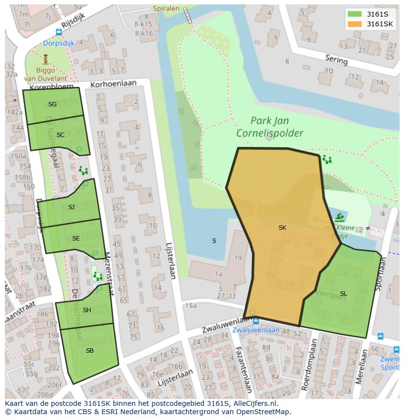 Afbeelding van het postcodegebied 3161 SK op de kaart.