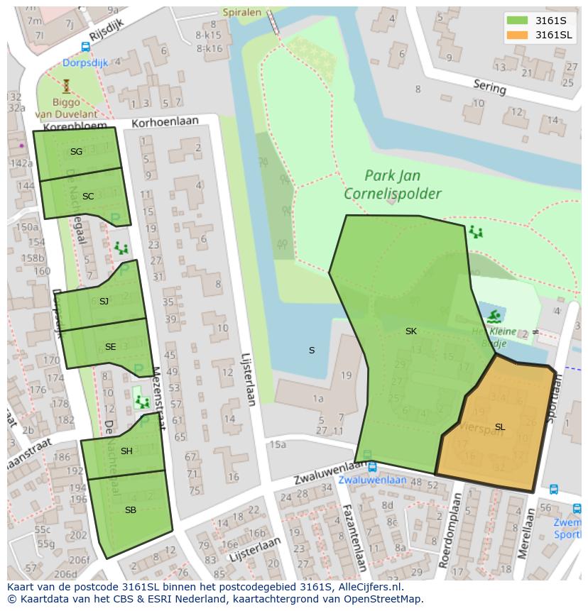 Afbeelding van het postcodegebied 3161 SL op de kaart.