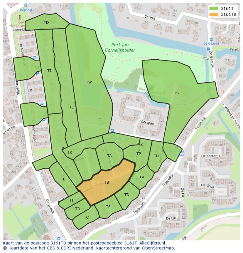Afbeelding van het postcodegebied 3161 TB op de kaart.