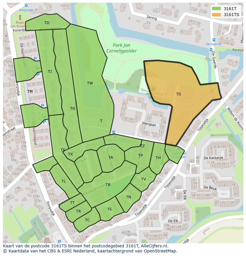 Afbeelding van het postcodegebied 3161 TS op de kaart.