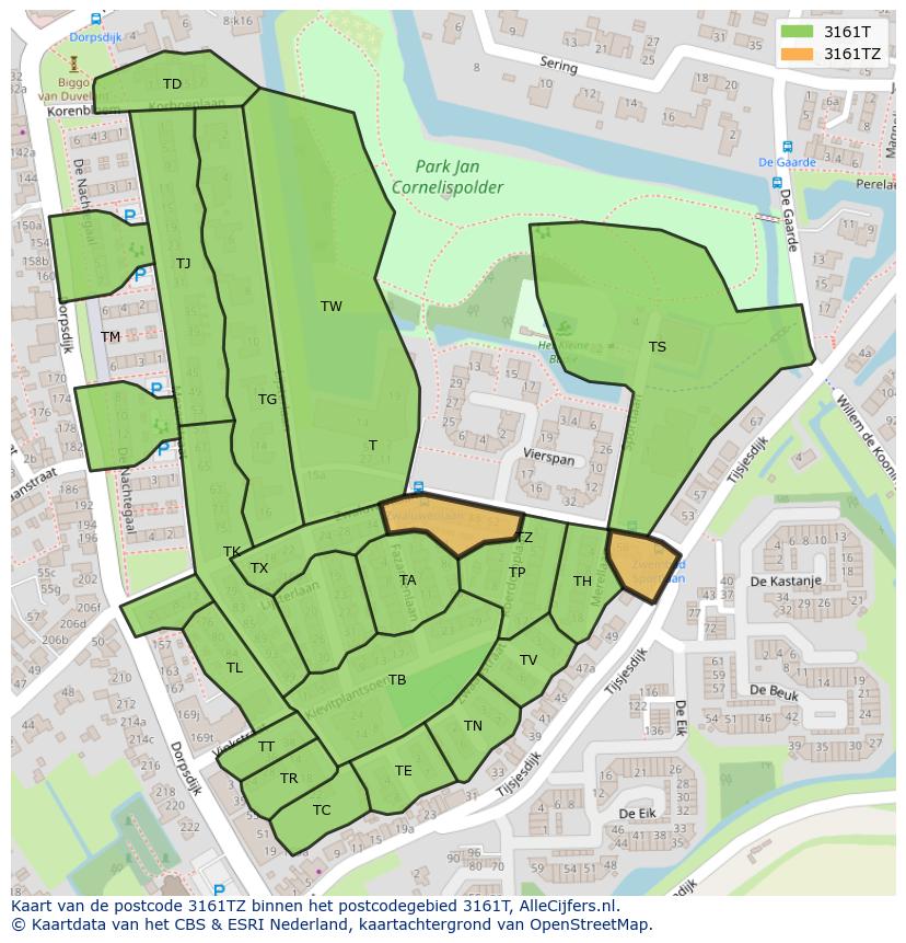 Afbeelding van het postcodegebied 3161 TZ op de kaart.
