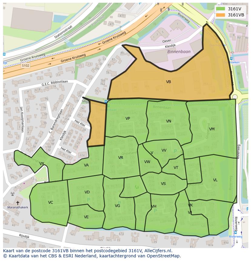 Afbeelding van het postcodegebied 3161 VB op de kaart.