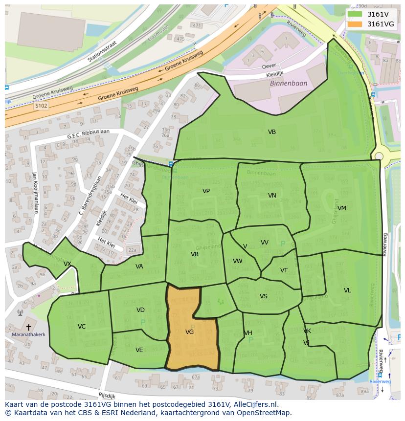 Afbeelding van het postcodegebied 3161 VG op de kaart.