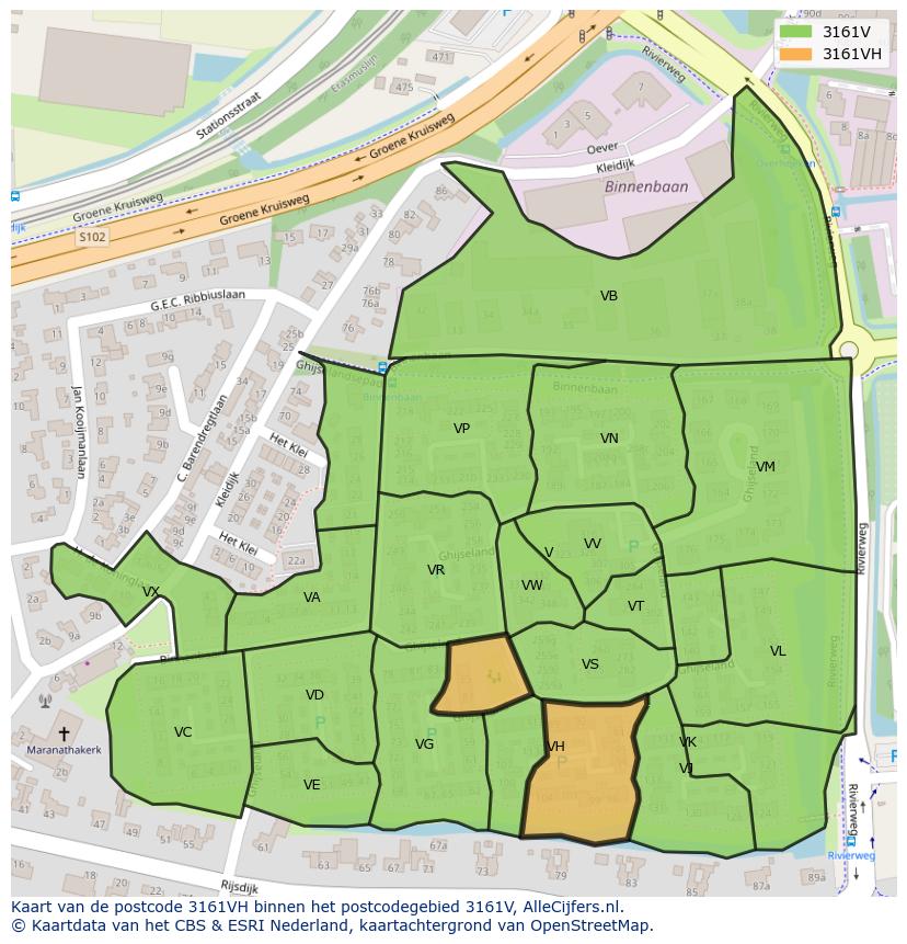 Afbeelding van het postcodegebied 3161 VH op de kaart.