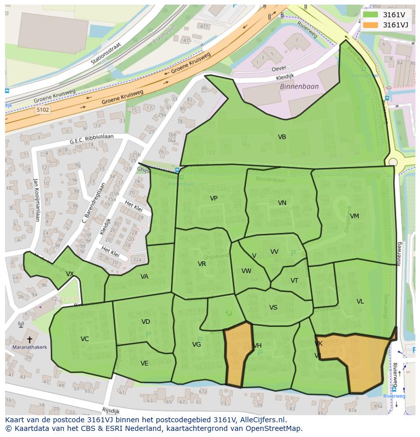Afbeelding van het postcodegebied 3161 VJ op de kaart.