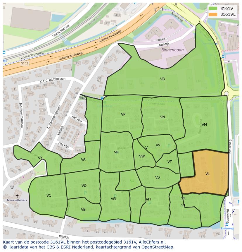 Afbeelding van het postcodegebied 3161 VL op de kaart.