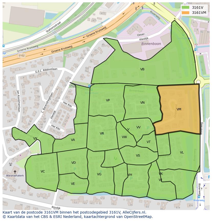 Afbeelding van het postcodegebied 3161 VM op de kaart.