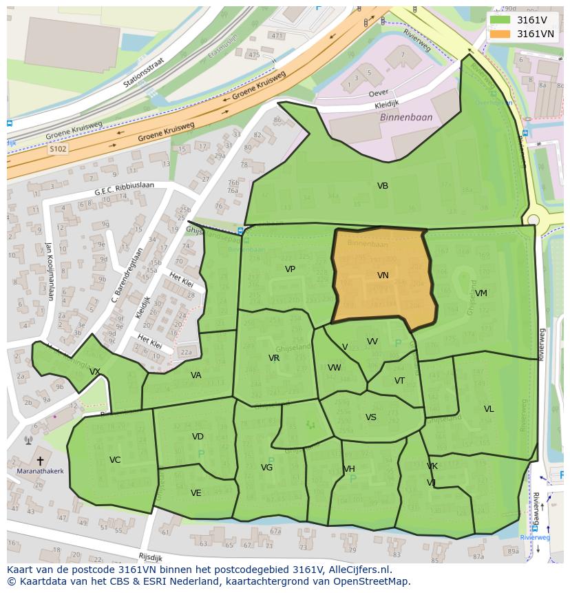 Afbeelding van het postcodegebied 3161 VN op de kaart.