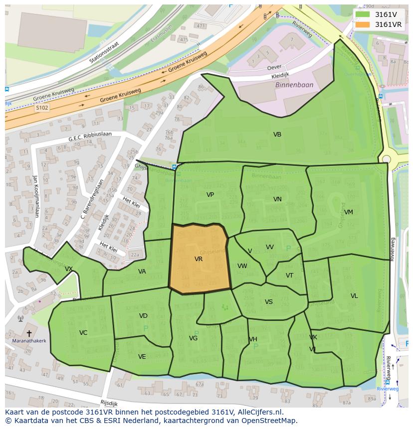 Afbeelding van het postcodegebied 3161 VR op de kaart.
