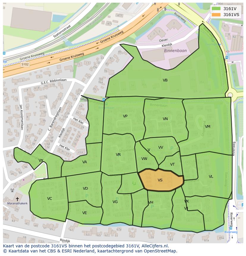 Afbeelding van het postcodegebied 3161 VS op de kaart.