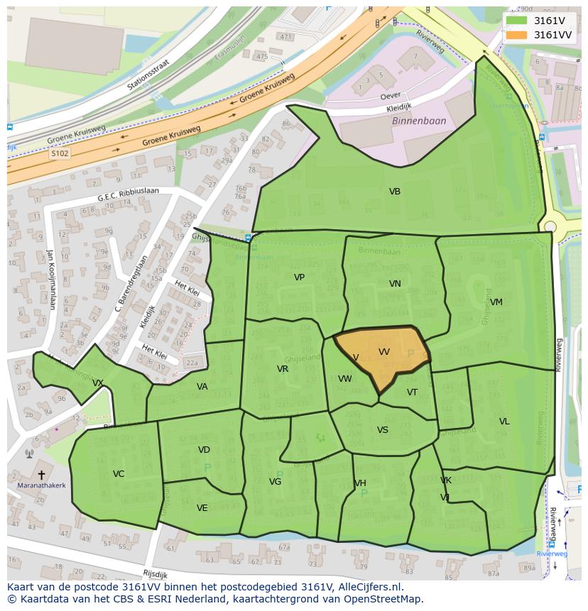 Afbeelding van het postcodegebied 3161 VV op de kaart.