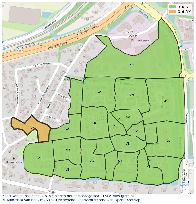 Afbeelding van het postcodegebied 3161 VX op de kaart.