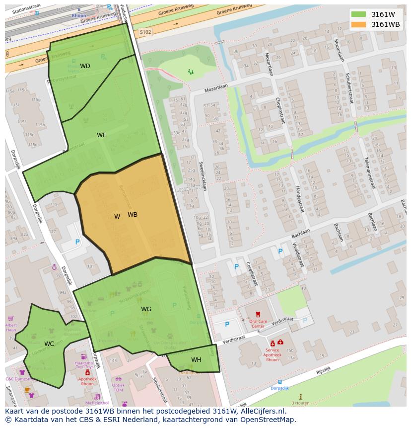 Afbeelding van het postcodegebied 3161 WB op de kaart.