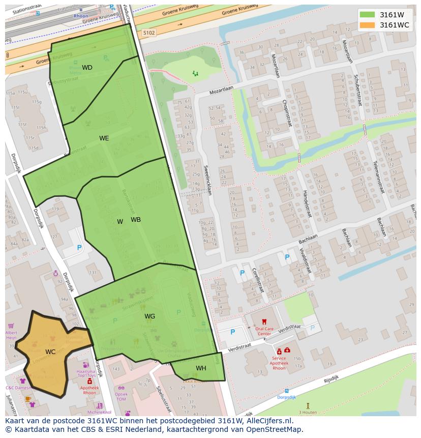 Afbeelding van het postcodegebied 3161 WC op de kaart.