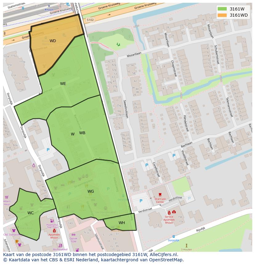Afbeelding van het postcodegebied 3161 WD op de kaart.