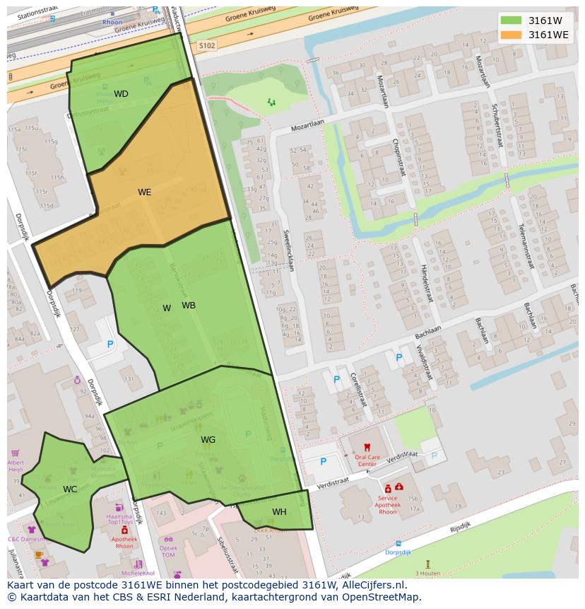 Afbeelding van het postcodegebied 3161 WE op de kaart.