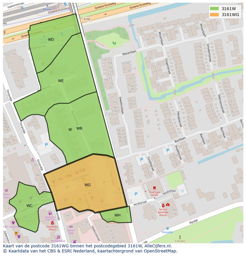 Afbeelding van het postcodegebied 3161 WG op de kaart.