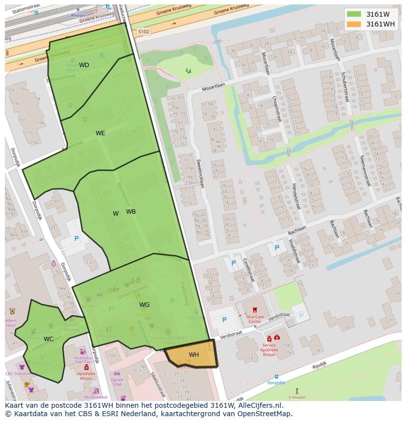 Afbeelding van het postcodegebied 3161 WH op de kaart.