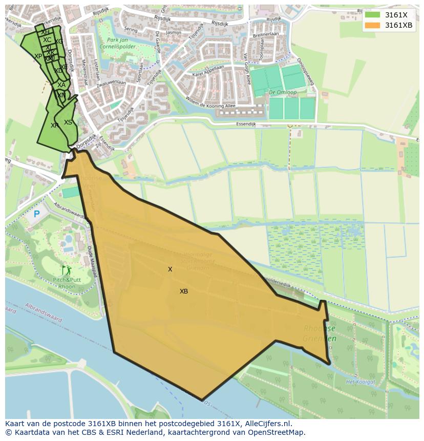 Afbeelding van het postcodegebied 3161 XB op de kaart.