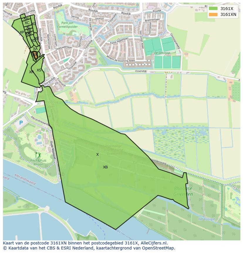 Afbeelding van het postcodegebied 3161 XN op de kaart.