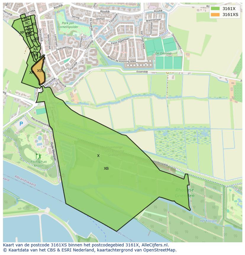 Afbeelding van het postcodegebied 3161 XS op de kaart.