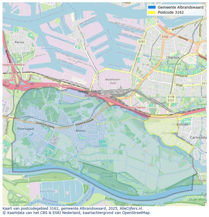 Afbeelding van het postcodegebied 3162 op de kaart.