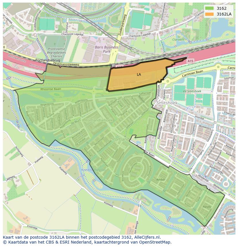 Afbeelding van het postcodegebied 3162 LA op de kaart.