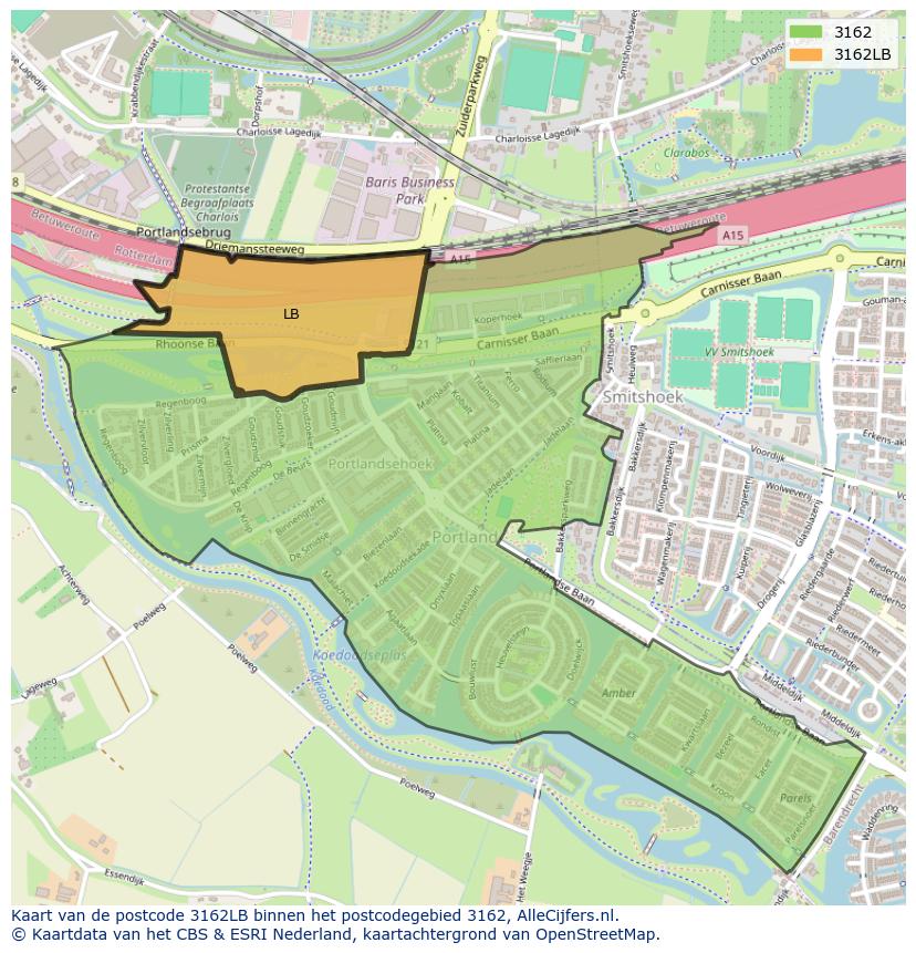 Afbeelding van het postcodegebied 3162 LB op de kaart.