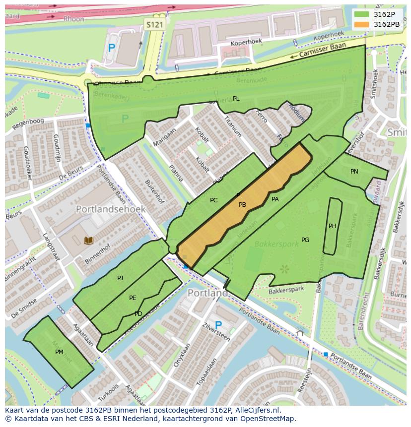 Afbeelding van het postcodegebied 3162 PB op de kaart.