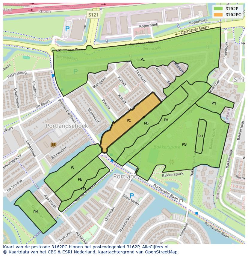 Afbeelding van het postcodegebied 3162 PC op de kaart.