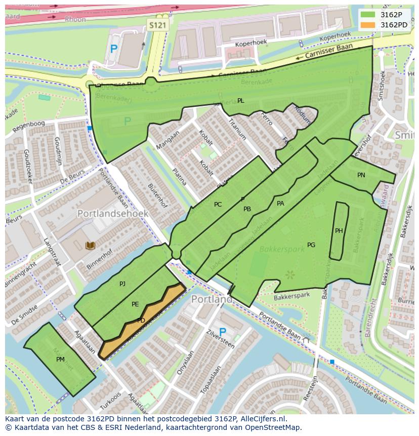 Afbeelding van het postcodegebied 3162 PD op de kaart.