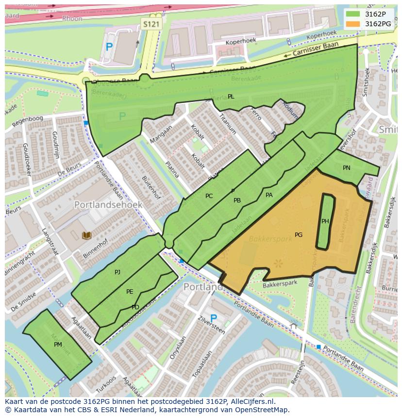 Afbeelding van het postcodegebied 3162 PG op de kaart.