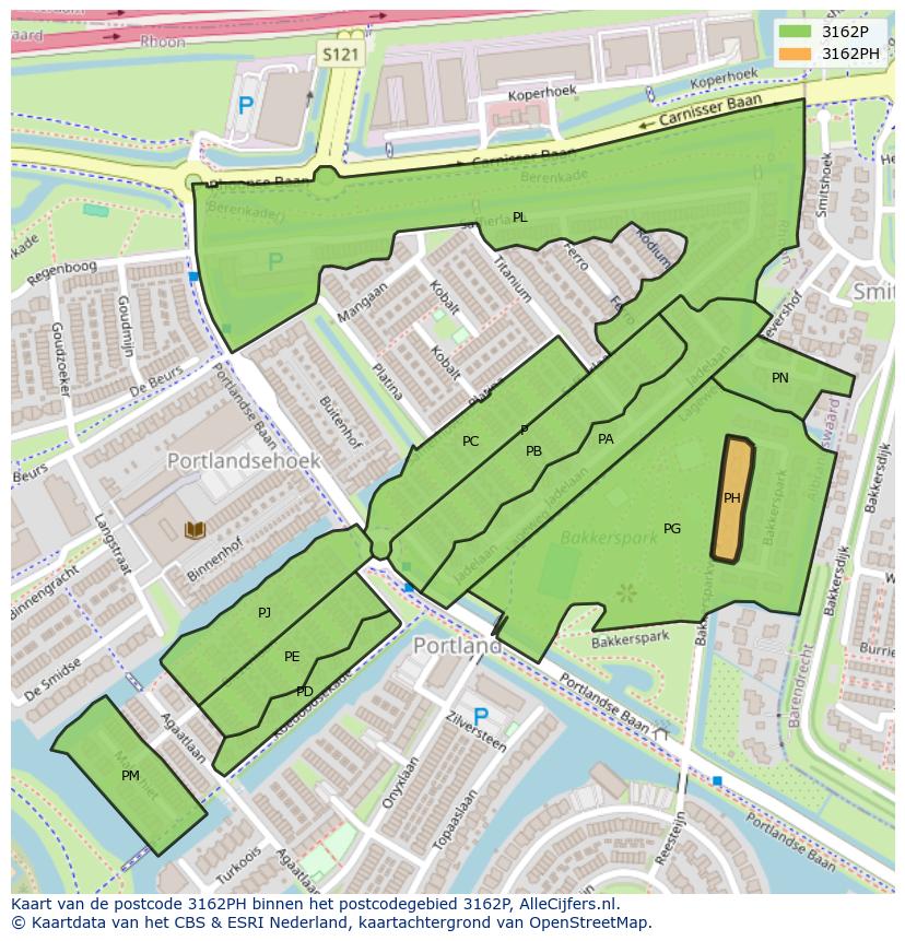 Afbeelding van het postcodegebied 3162 PH op de kaart.