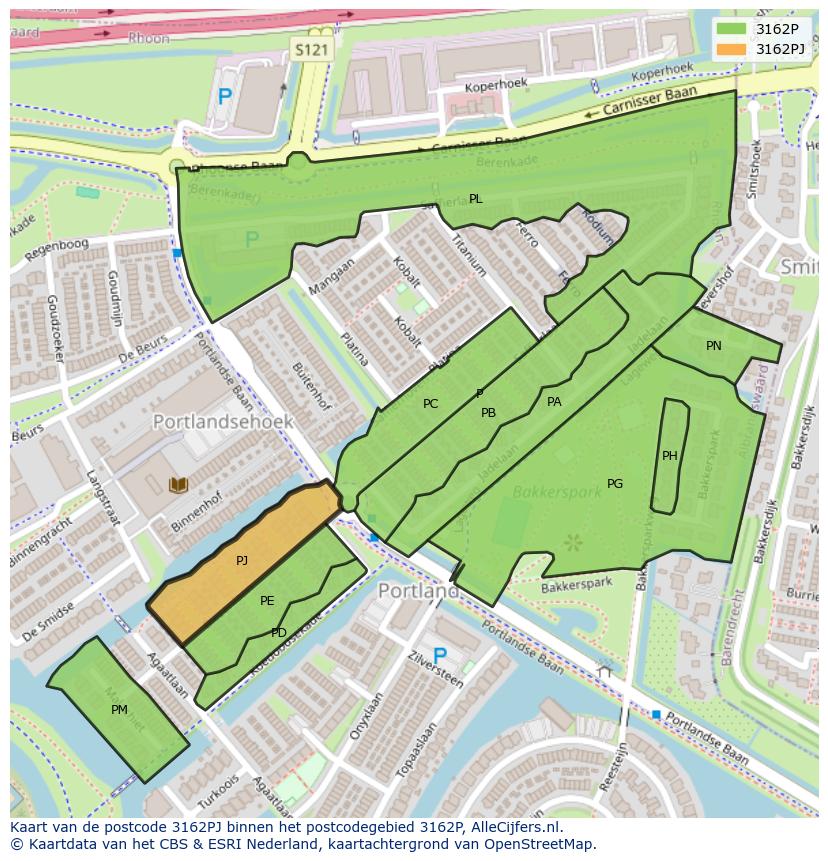 Afbeelding van het postcodegebied 3162 PJ op de kaart.