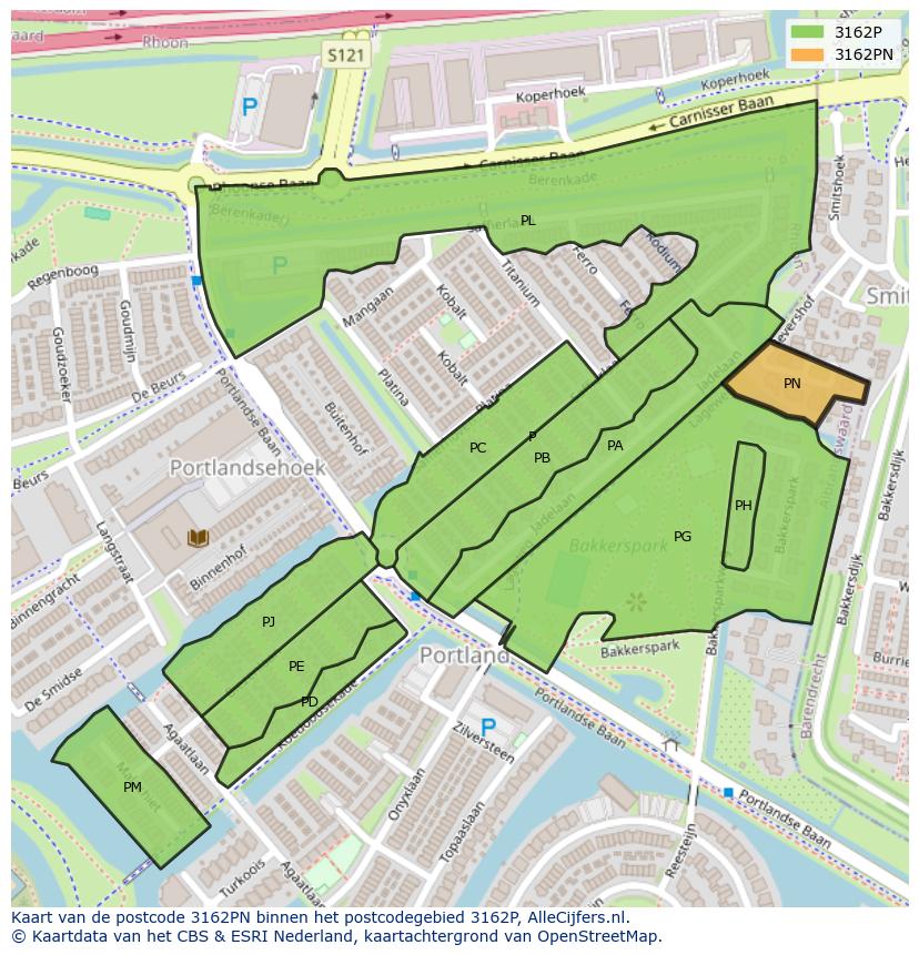 Afbeelding van het postcodegebied 3162 PN op de kaart.