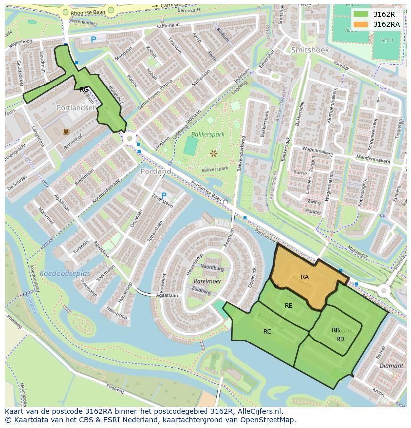 Afbeelding van het postcodegebied 3162 RA op de kaart.