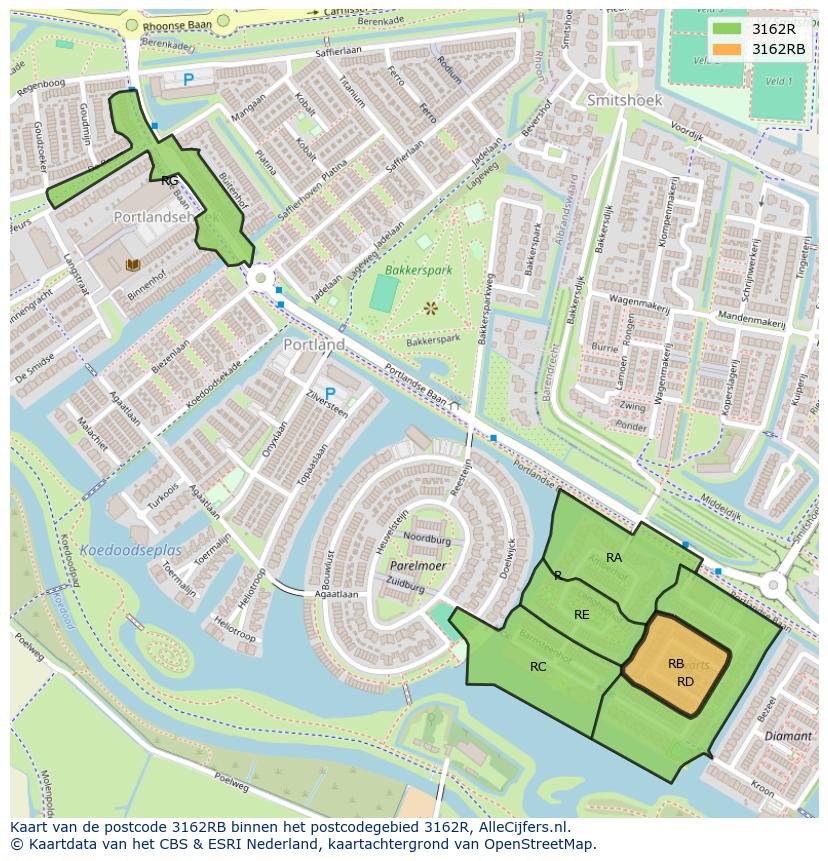 Afbeelding van het postcodegebied 3162 RB op de kaart.