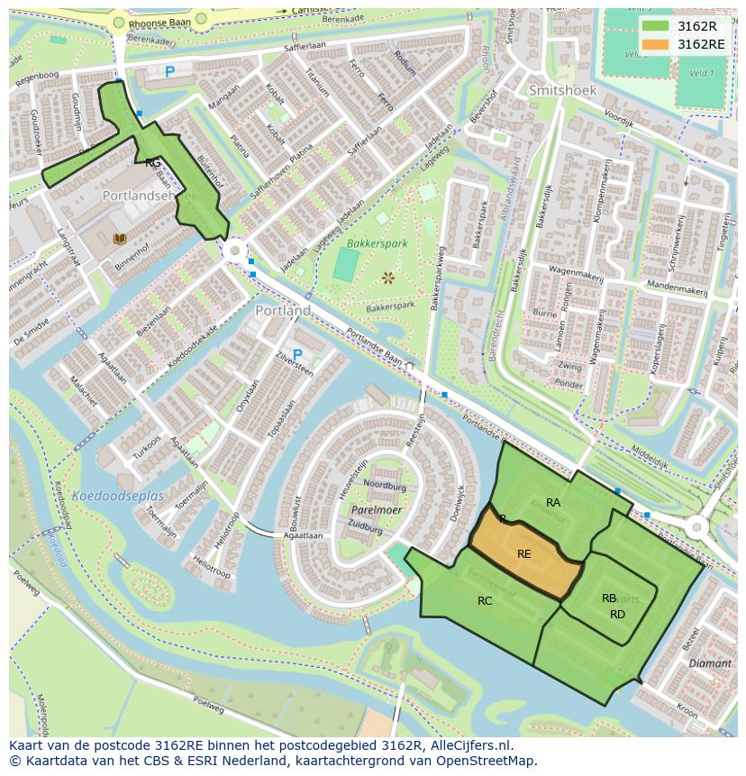 Afbeelding van het postcodegebied 3162 RE op de kaart.