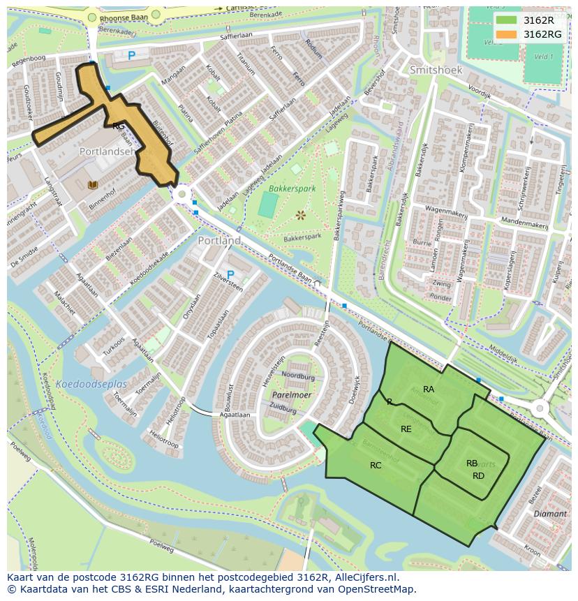 Afbeelding van het postcodegebied 3162 RG op de kaart.