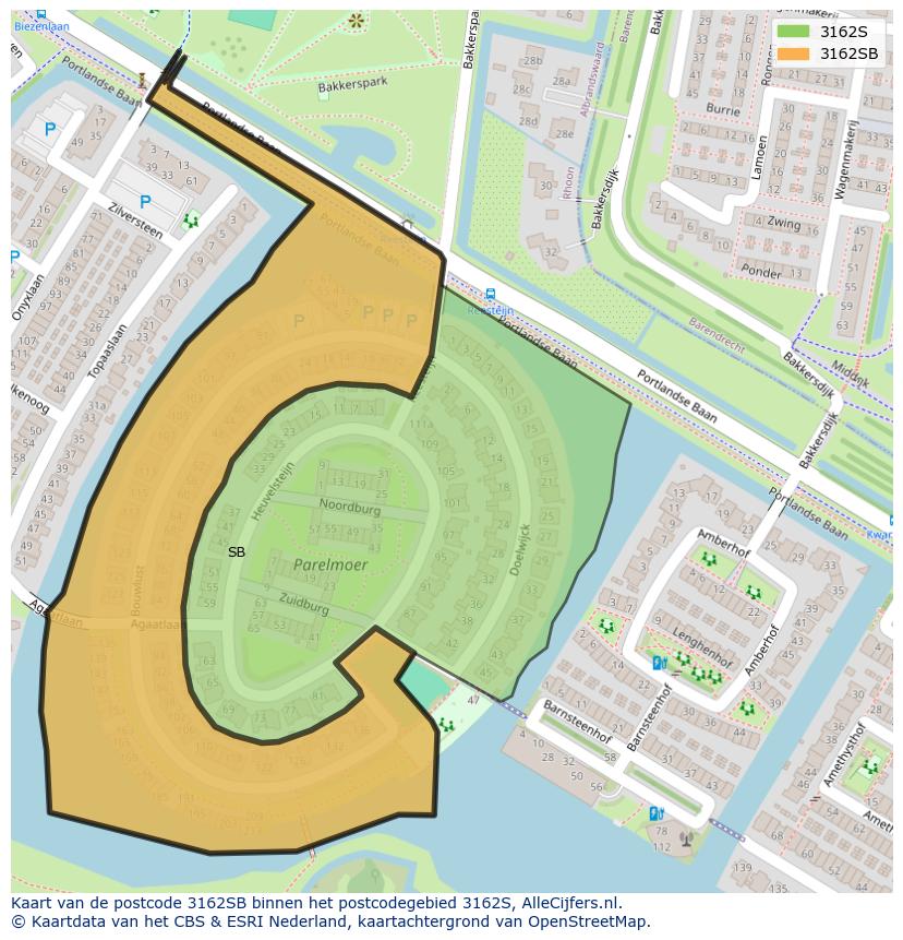 Afbeelding van het postcodegebied 3162 SB op de kaart.