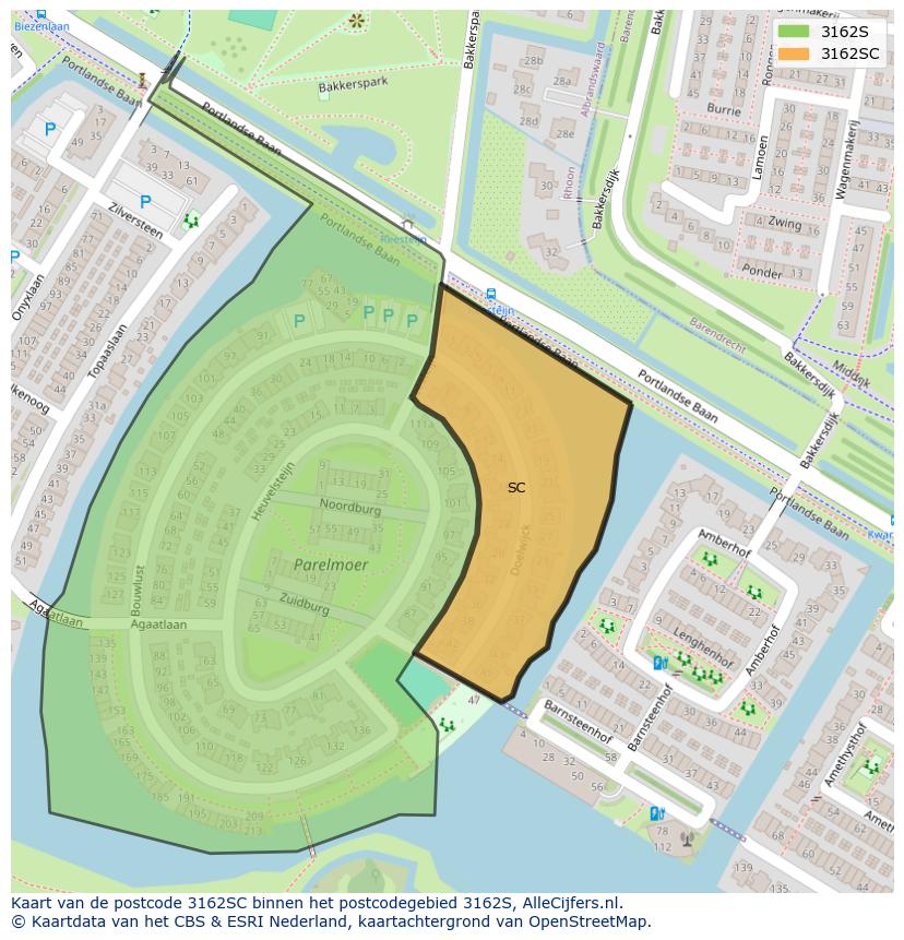 Afbeelding van het postcodegebied 3162 SC op de kaart.