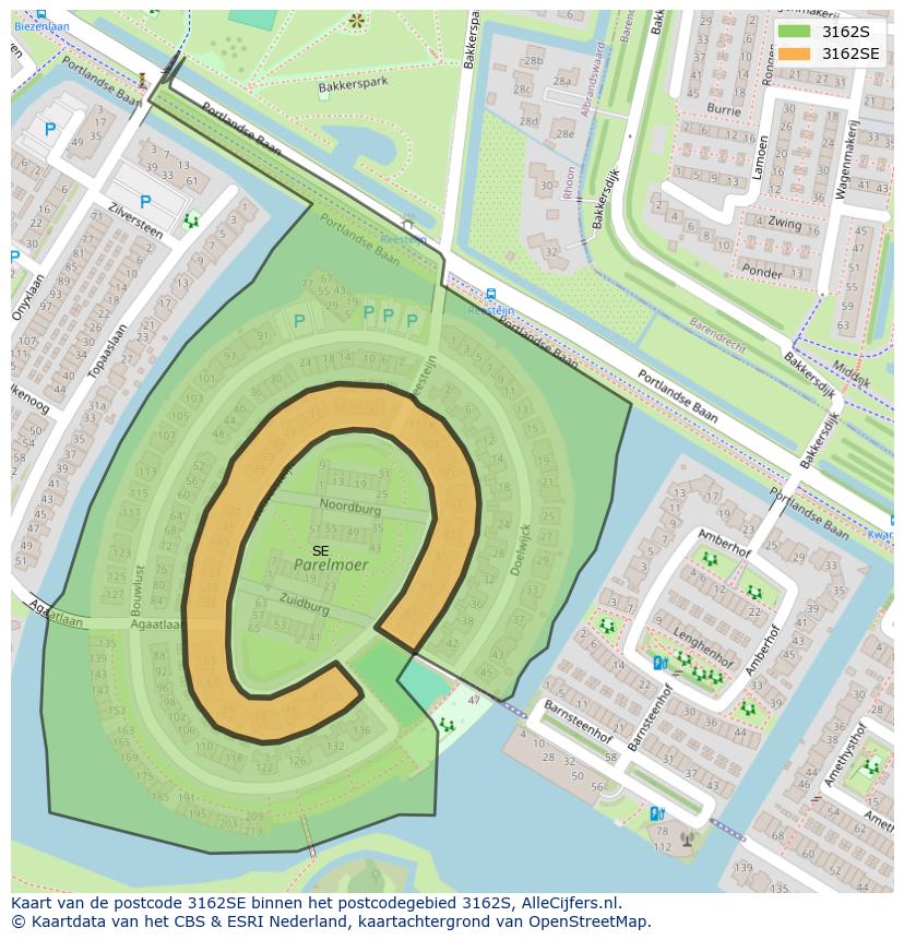 Afbeelding van het postcodegebied 3162 SE op de kaart.