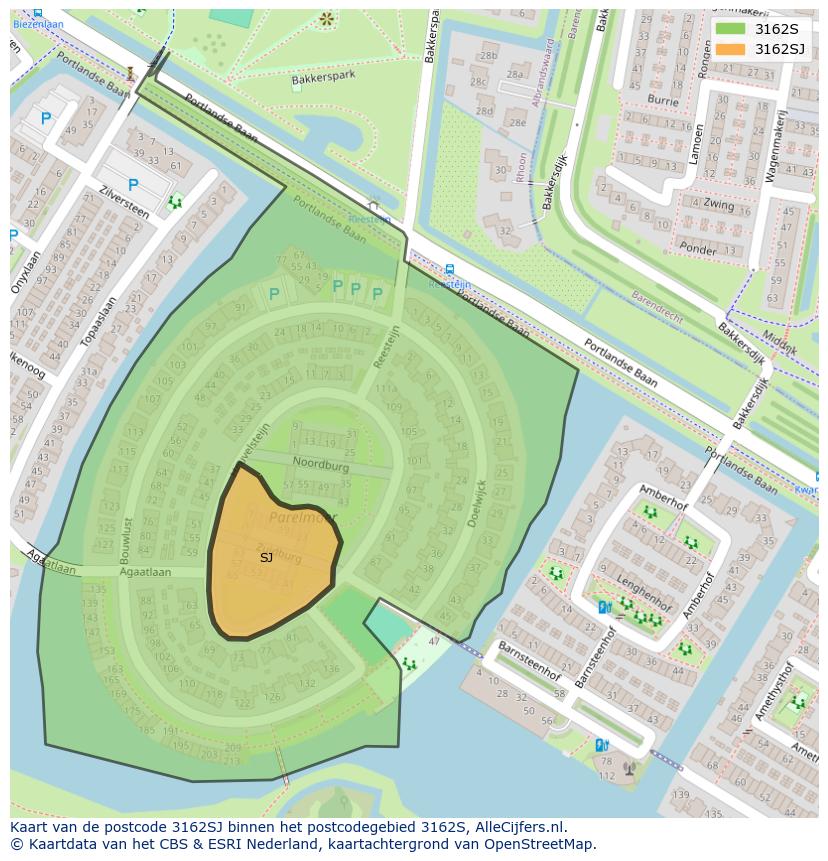 Afbeelding van het postcodegebied 3162 SJ op de kaart.
