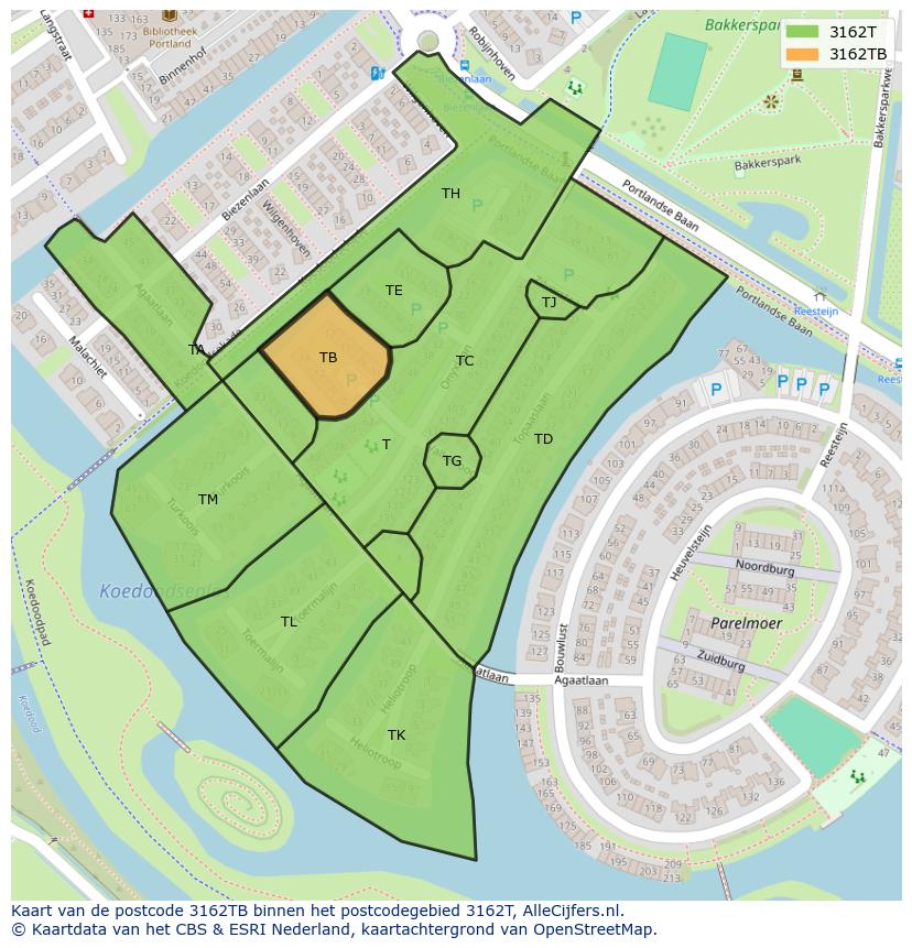 Afbeelding van het postcodegebied 3162 TB op de kaart.