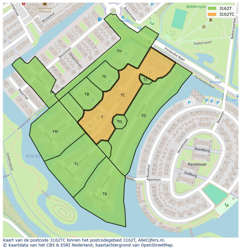 Afbeelding van het postcodegebied 3162 TC op de kaart.
