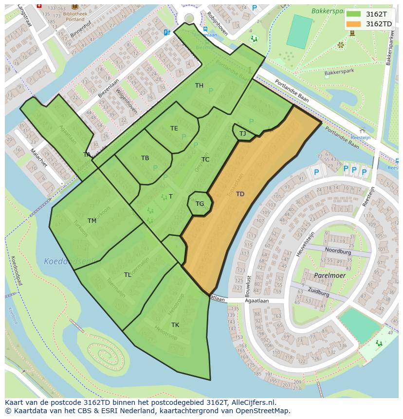 Afbeelding van het postcodegebied 3162 TD op de kaart.