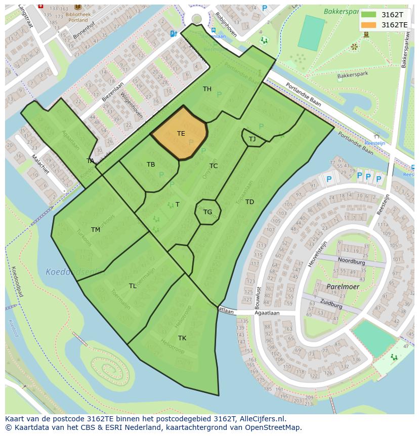Afbeelding van het postcodegebied 3162 TE op de kaart.